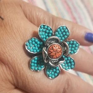 Cute Blue and Orange Floral Ring